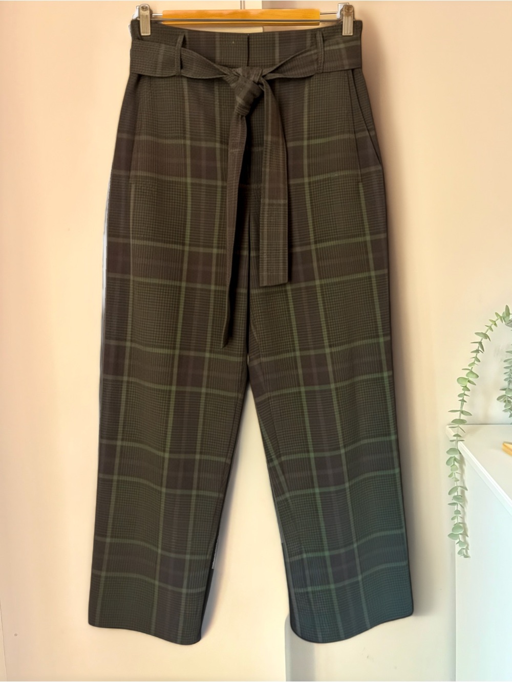 Wilfred Aritzia Blackwatch Tartan Straight Leg Trousers Tie Waist Size 6